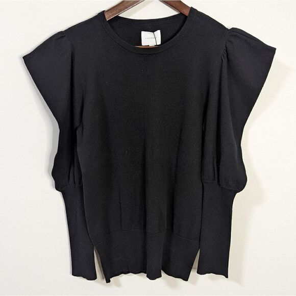 NWT Sundays Black Plum Gathered Shoulder Sweater - Picture 2 of 7